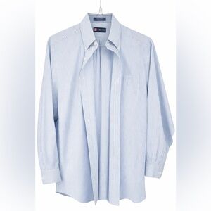 Chaps Blue White Button Down Dress Shirt- Large 32/33 Long Sleeve Wrinkle Free